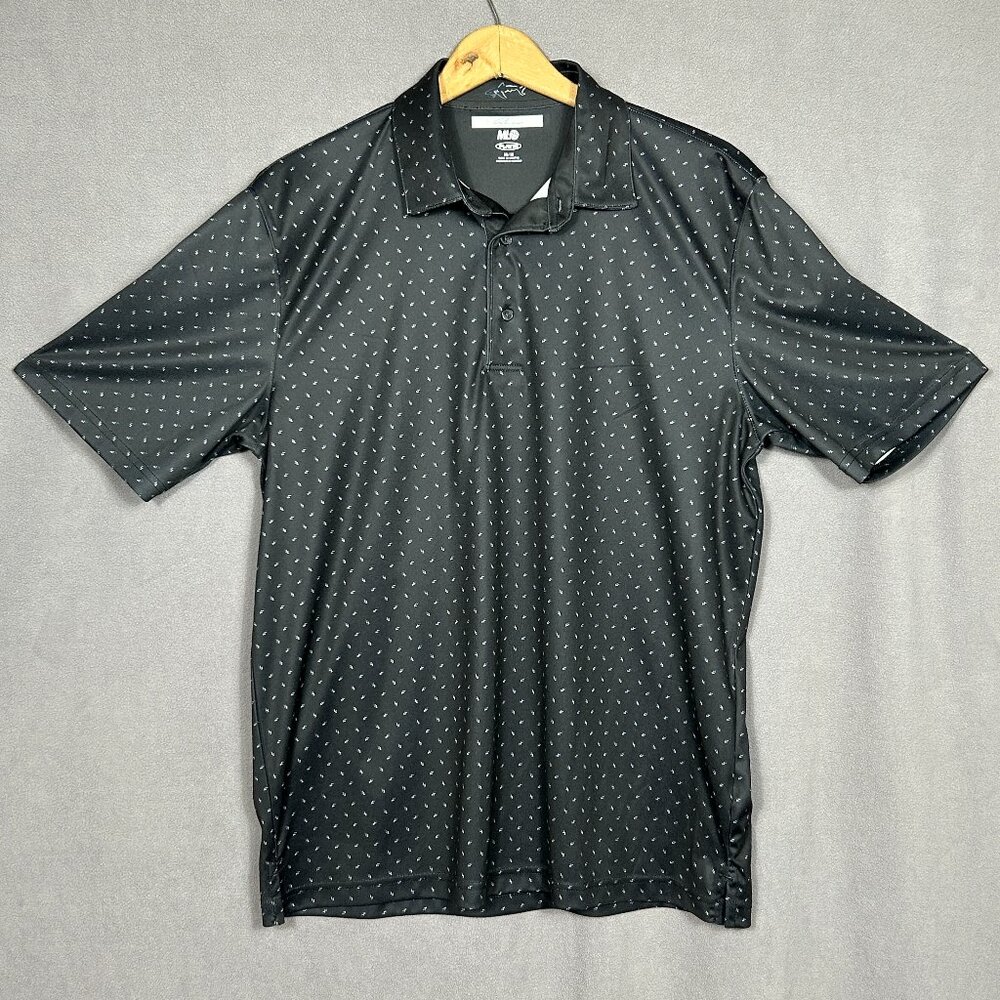 Greg Norman Men's ML75 Polo Shirt Medium Play Dry Black Geometric Polyester